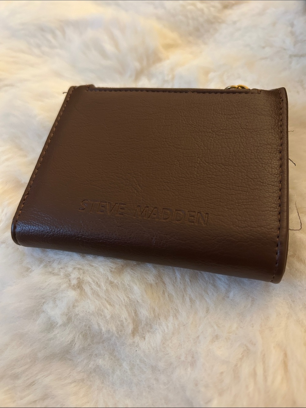 Steven Madden Brown Leather Bi-Fold Wallet with Coin Pocket